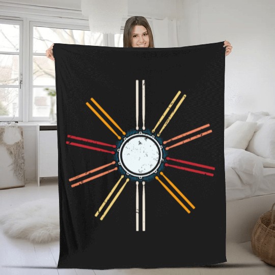 Retro Musician Music Drummer Drums Drumsticks Band Fleece Blankets