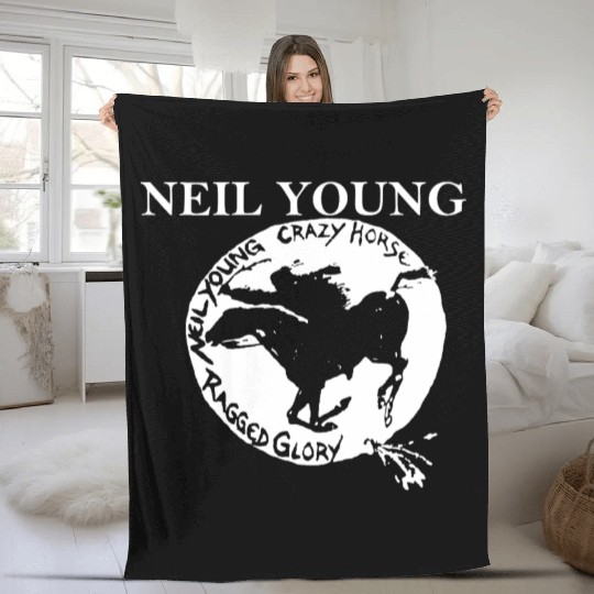 Neil Young Crazy Horse Unisex Retro Rock Horse Fleece Blankets