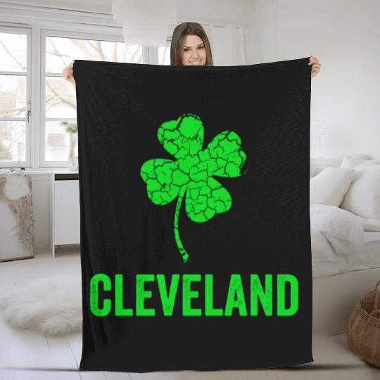 Cleveland Irish, St Patricks Day, Four Leaf Clover Fleece Blankets
