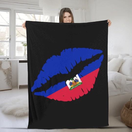 Haiti Kiss Flag Club Soccer Gift Idea Birthday Fleece Blankets