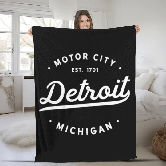 Detroit Michigan Motor City Classic Vintage Retro Fleece Blankets