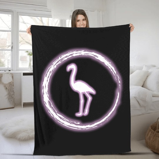 Glow Circle Flamingo Bright Neon Glowing Effect Fleece Blankets