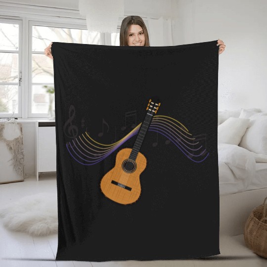 Acoustic Guitar Country Wooden Fleece Blankets