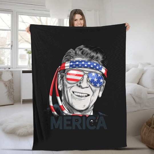 Reagan Ronald Merica 4th of July Fleece Blankets Men Women US President Gifts