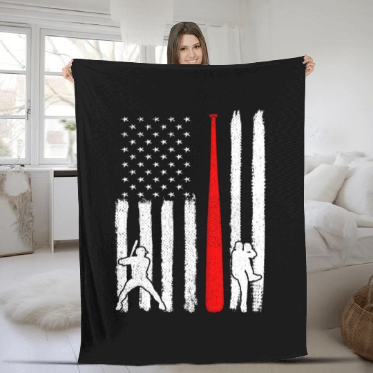 Baseball Pitcher Batter American Flag 4th of July Fleece Blankets