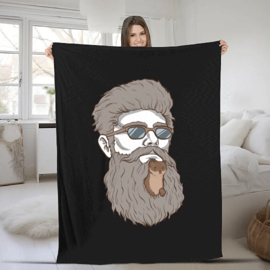 Beard Weasel Funny Beard Design Fleece Blankets