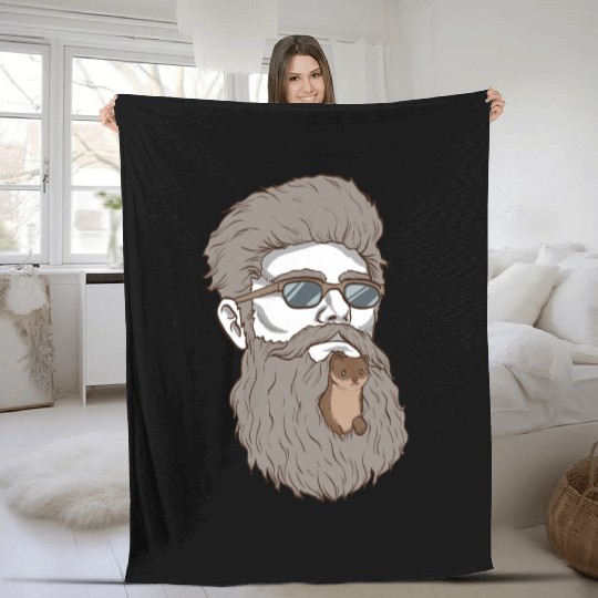 Beard Weasel Funny Beard Design Fleece Blankets