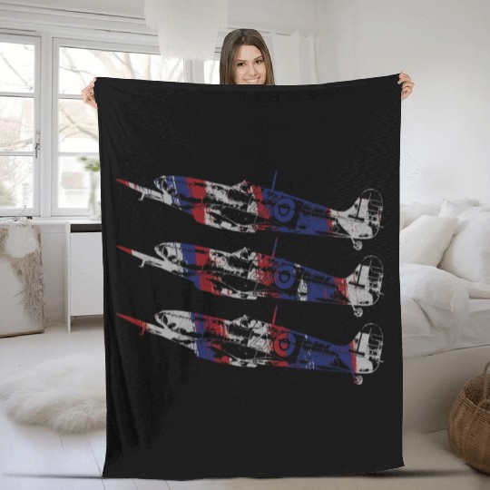 Three Spitfire British Warplanes Fleece Blankets