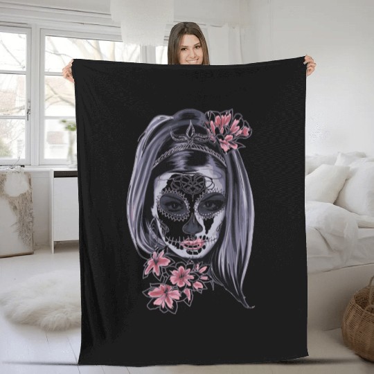 mask zombie girl flower Fleece Blankets