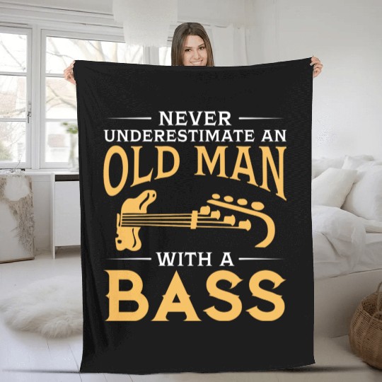 funny An Old Man With A Bass Guitar Fleece Blankets
