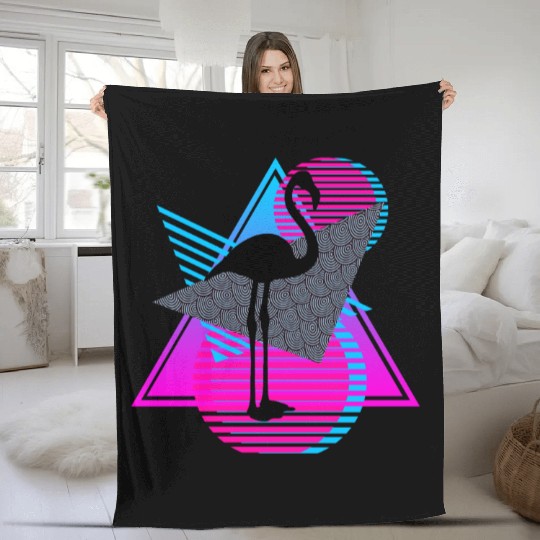 vaporwave aesthetics FLAMINGO 80s retro triangle Fleece Blankets