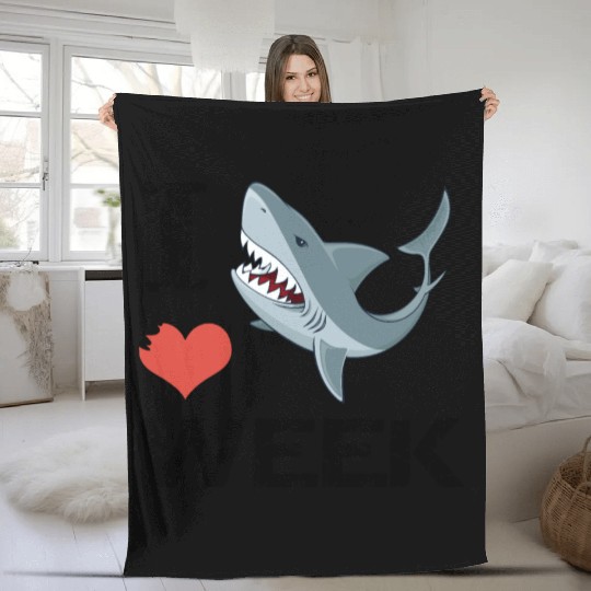 i love shark week shark Fleece Blankets