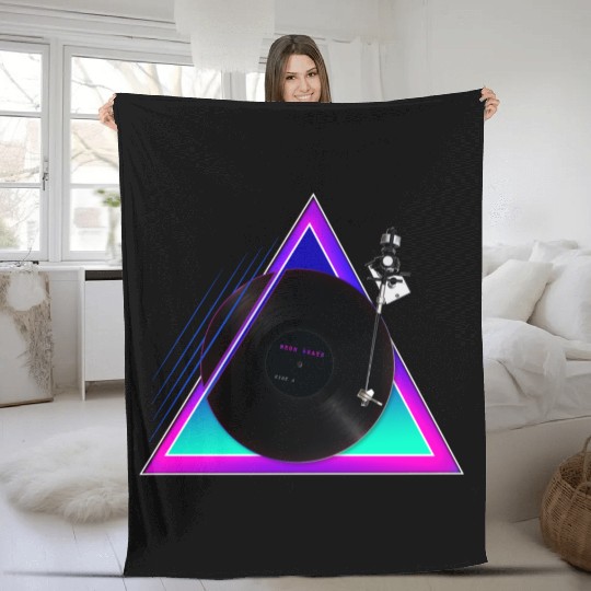Love Vinyl Record 80s Retro Pop-Art - Neon Beats Fleece Blankets