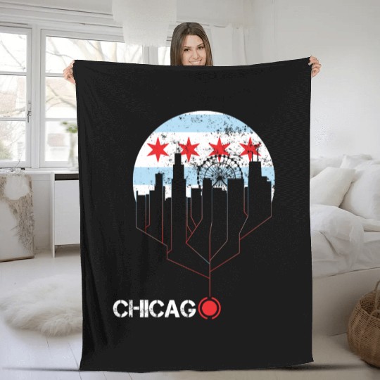 VINTAGE CHICAGO CITY FLAG FUNNY GIFT Fleece Blankets