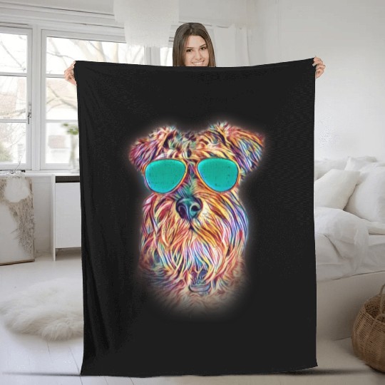 Miniature Schnauzer Colorful Neon Dog Sunglasses Fleece Blankets