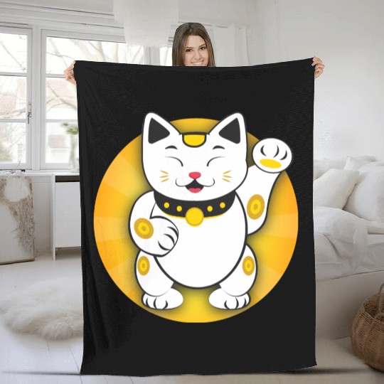 Maneki Neko - Japanese Lucky Cat Fleece Blankets