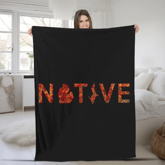 Native Michigan Red Autumn Foliage Fleece Blankets