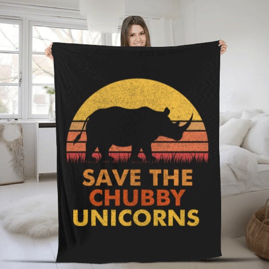 Save The Chubby Unicorns Fleece Blankets Vintage Retro Colors