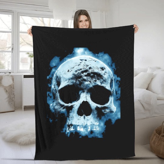Blue Flame Halloween Death Skull Fleece Blankets