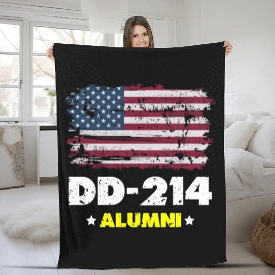 DD-214 Us Armed Forces Alumni American Flag Fleece Blankets