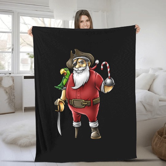 Santa Pirate Funny Christmas Candy Cane Hook Hand Fleece Blankets