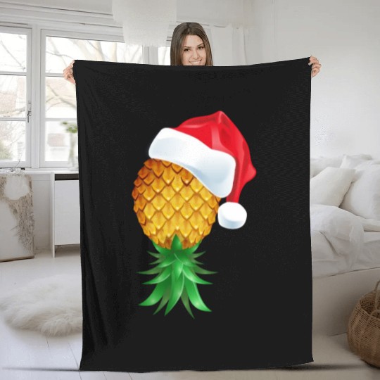 Santa Hat Swinger Upside Down Pineapple Fleece Blankets