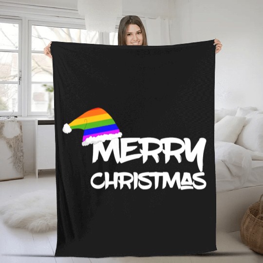 Merry Christmas LGBT Gay Pride Rainbow Fleece Blankets