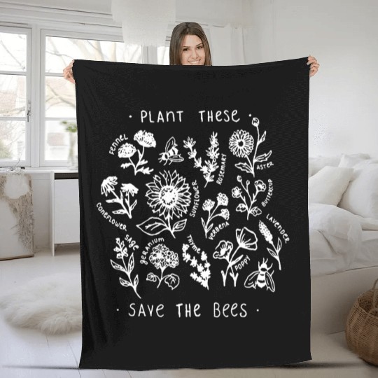Plant These Save The Bees White Fleece Blankets