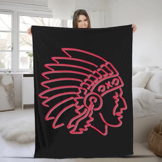 Native American Indian Chief Neon Sign Fleece Blankets