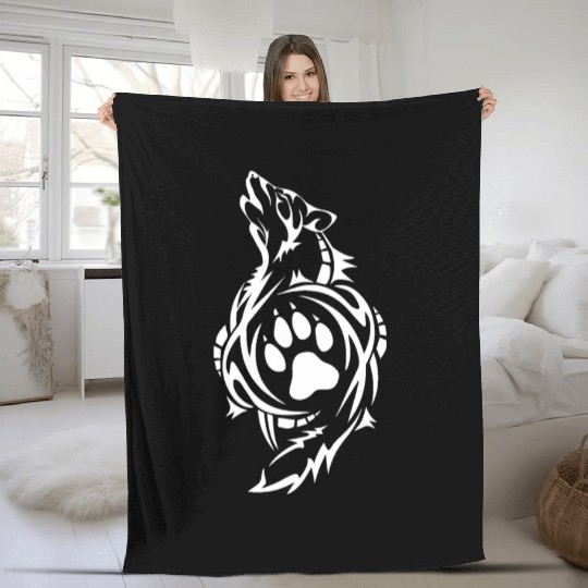 Wolf Native American T Tattoo Fleece Blankets