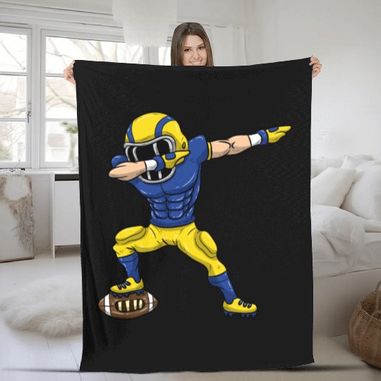 Dabbing Football Fleece Blankets Blue Yellow Team Kids Gift