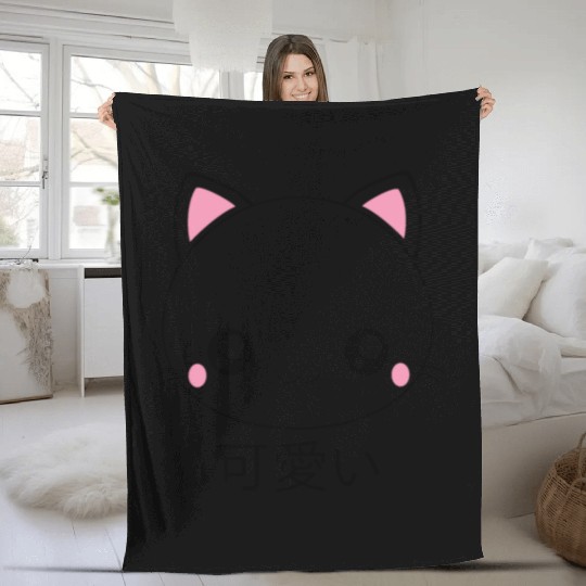 Cute Kawaii Cat Face Japanese Anime Fleece Blankets