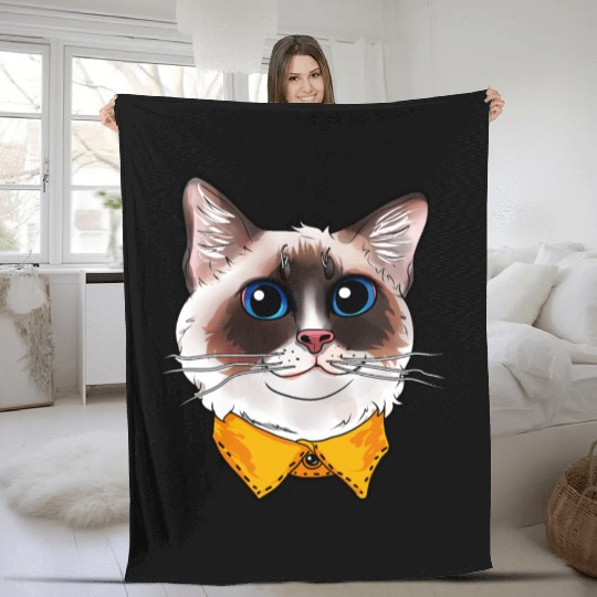 Ragdoll Cat Face Cats funny cute sweet Kitty gift Fleece Blankets