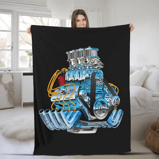 Hot Rod Race Car Dragster Engine Cartoon Fleece Blankets