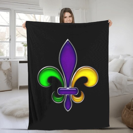 Fleur De Lis Mardi Gras Glossy Lily Fleece Blankets