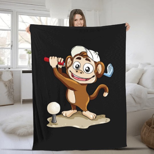Monkey Playing Golf Minigolf par stroke Fleece Blankets hole