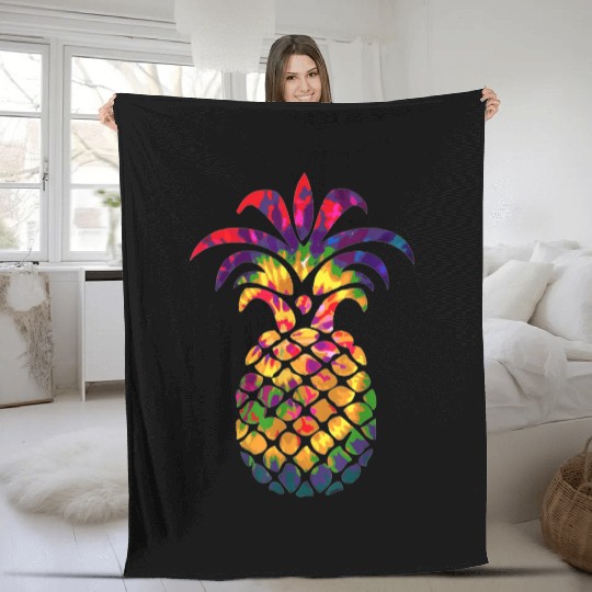 Colorful Beautiful Pineapple Hippie Color Funny Fleece Blankets