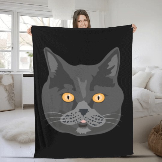 Cat British Shorthair Cat Face - Gift Idea Fleece Blankets