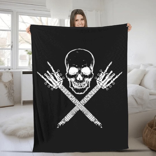 Skeleton Guitar Rock Heavy Metal Fleece Blankets