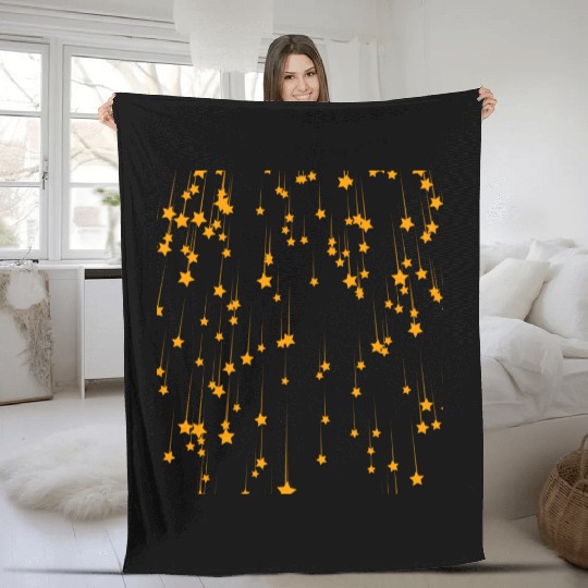 Meteor shower with yellow stars Fleece Blankets