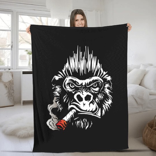 Gorilla smokes cigar, Big Boss Fleece Blankets gift