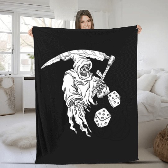 The Grim Reaper Rolling the Dice Drawing Fleece Blankets