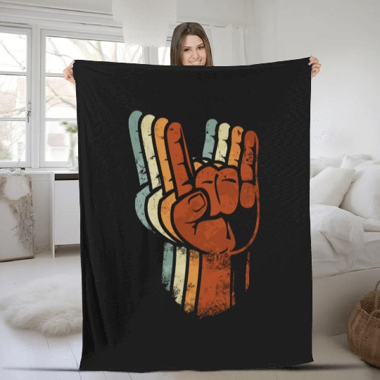 Devil horns Sign Retro Metal Fork Rock Hand Fleece Blankets