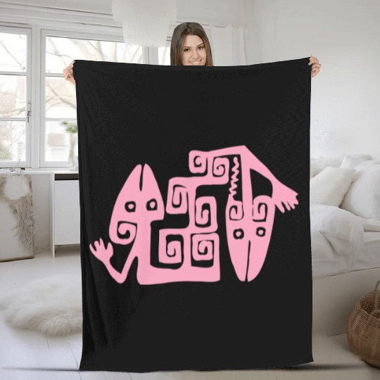 Pink Creatures Tribal Art Tribe Floral Paleo Cave Fleece Blankets