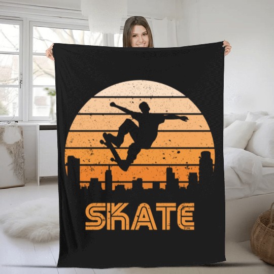 Retro Sunset Skate Fleece Blankets
