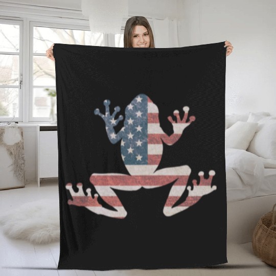 Frog American Flag Pride 4th Of July Frog Lover Fleece Blankets