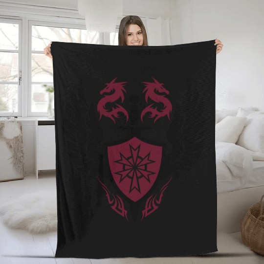 warrior shield and dragon crest Fleece Blankets