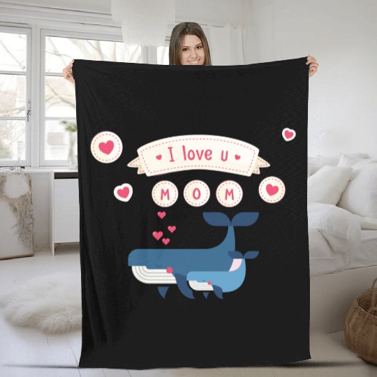 i love you mom whale Fleece Blankets