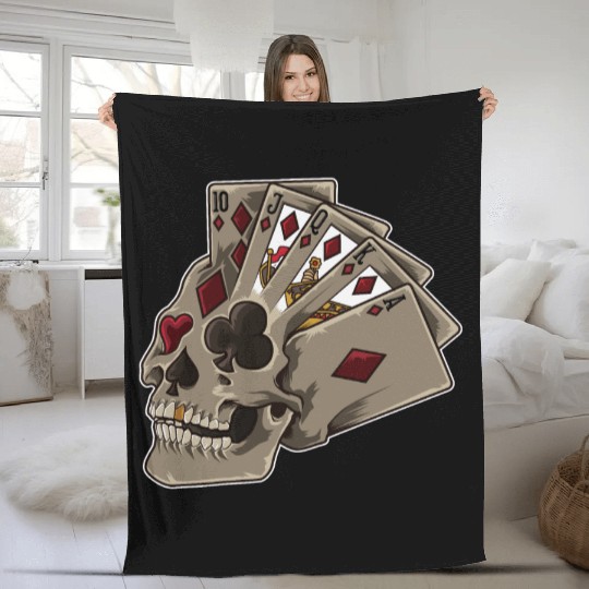 Poker Skull | Card Dealer Gambler Luck Jackpot Fleece Blankets