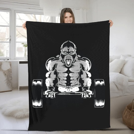 Gorilla Dumbell Fleece Blankets